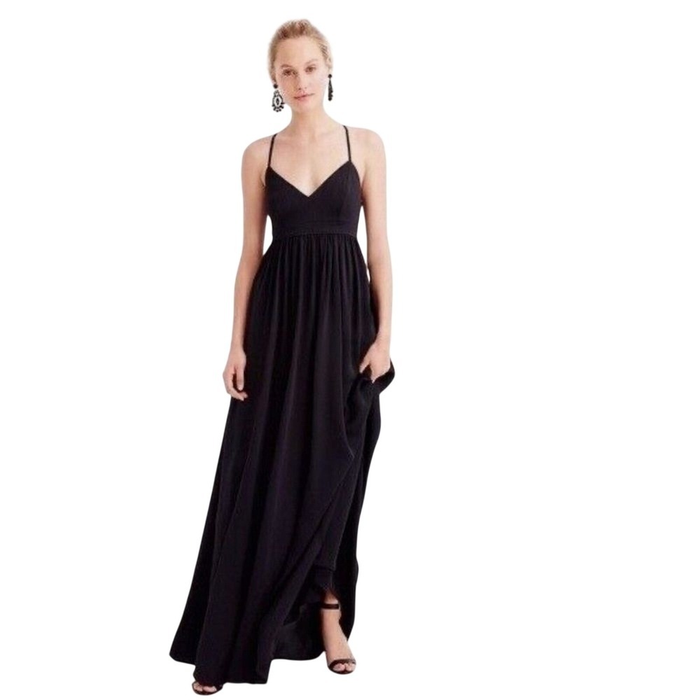 J Crew Long Drapey‎ Spaghetti-Strap Maxi Dress Black Size 4 NWT Formal